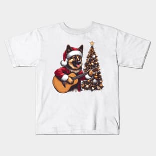 German Shepherd Playing Guitar Christmas Kids T-Shirt